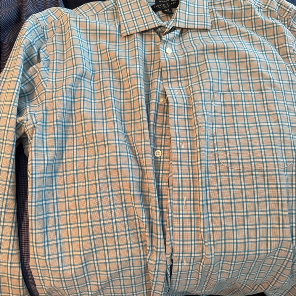 Men's Blue and Tan Plaid Shirt